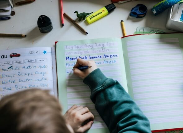 Primary school student practicing grammar for the SEA exam